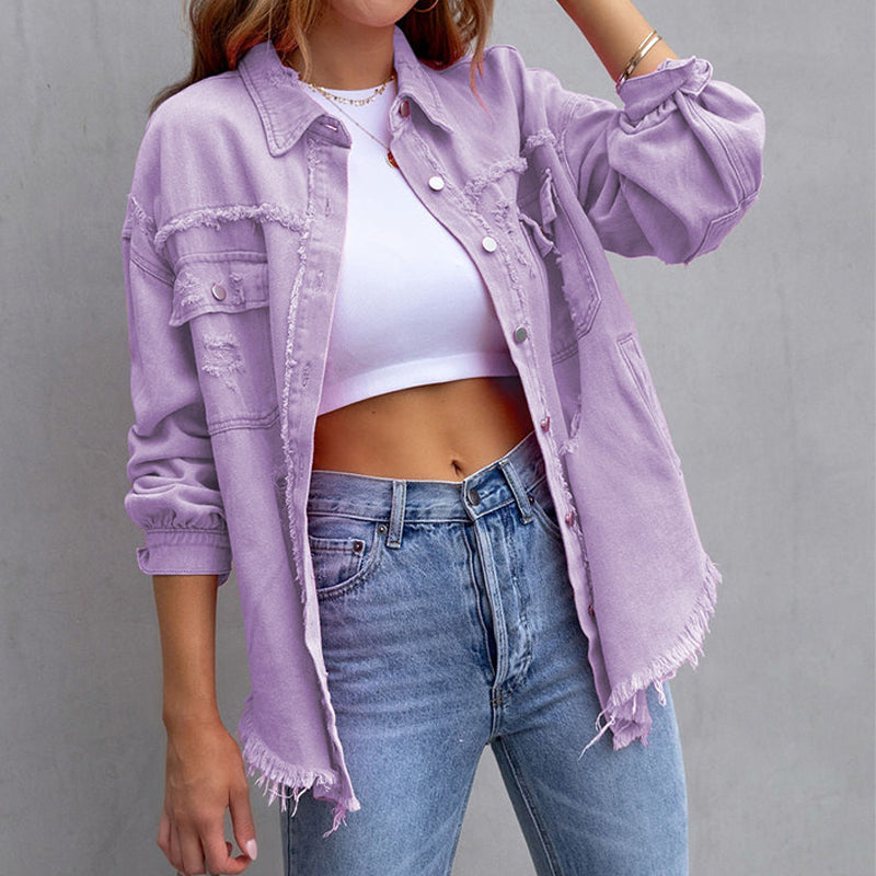 Alicia- Ripped oversized denim jacket