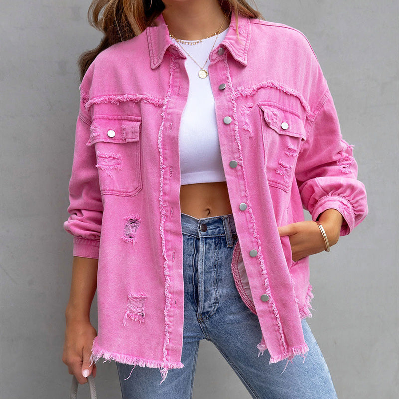 Alicia- Ripped oversized denim jacket