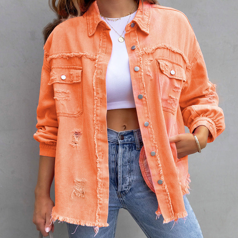 Alicia- Ripped oversized denim jacket