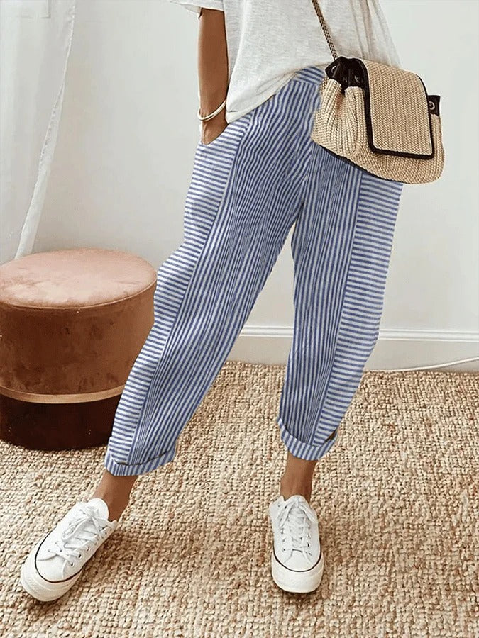 Luna - Striped cotton pants