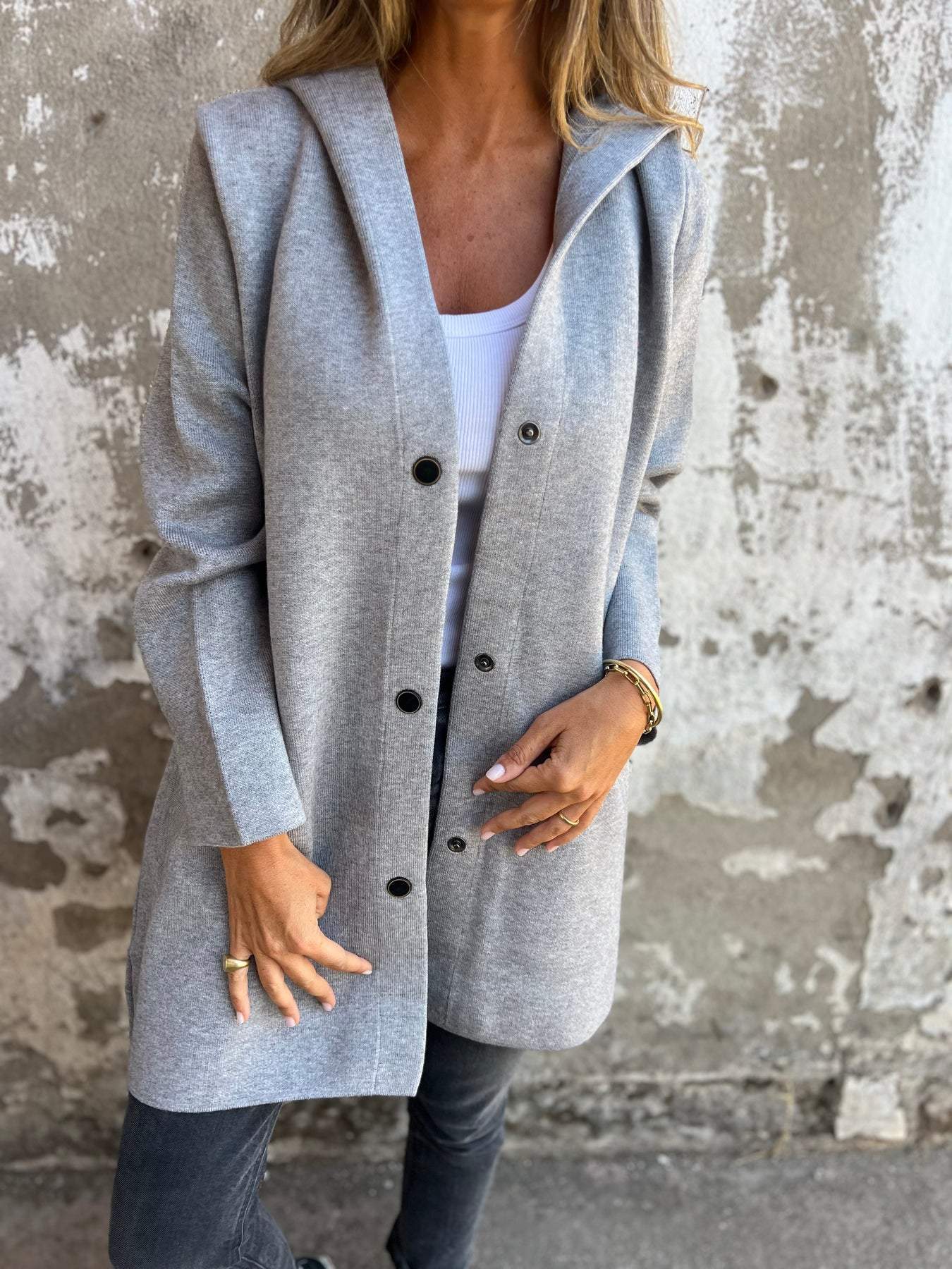 Tierney - Long Hooded Jacket with Buttons